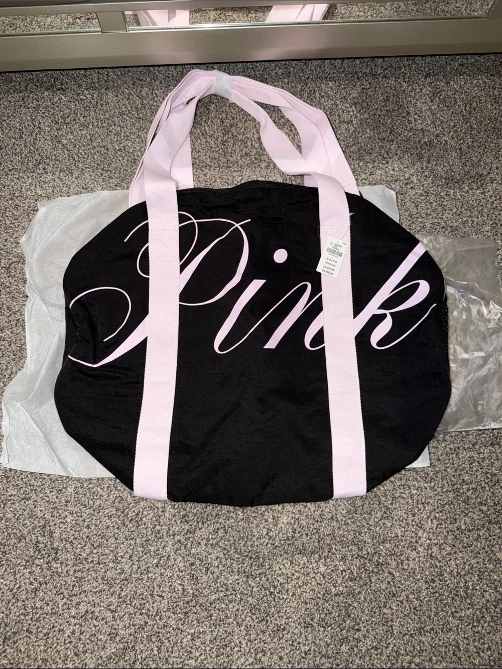 PINK Victoria's Secret Black Tote with Light Pink Straps and Script